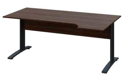 CRK 28 - 166 stůl kancelářský, rohový, pravý, kovová podnož černá, deska 25 mm, široký 1600 mm, ořec